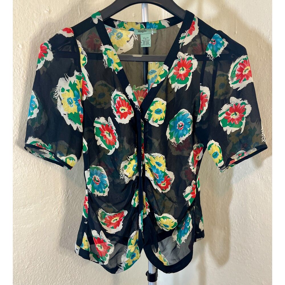 Maple for Anthropologie Sheer Floral Silk Blouse - Size 4